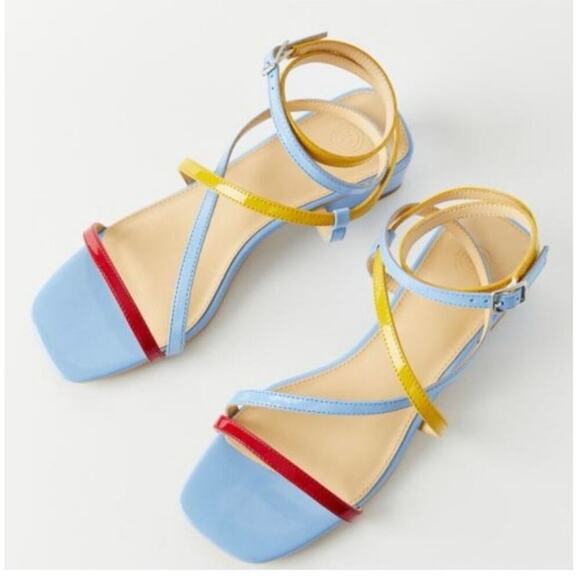 Urban Outfitters Molly Multicolor Strappy Ankle Wrap Heeled Sandals Size 9 - Picture 2 of 9